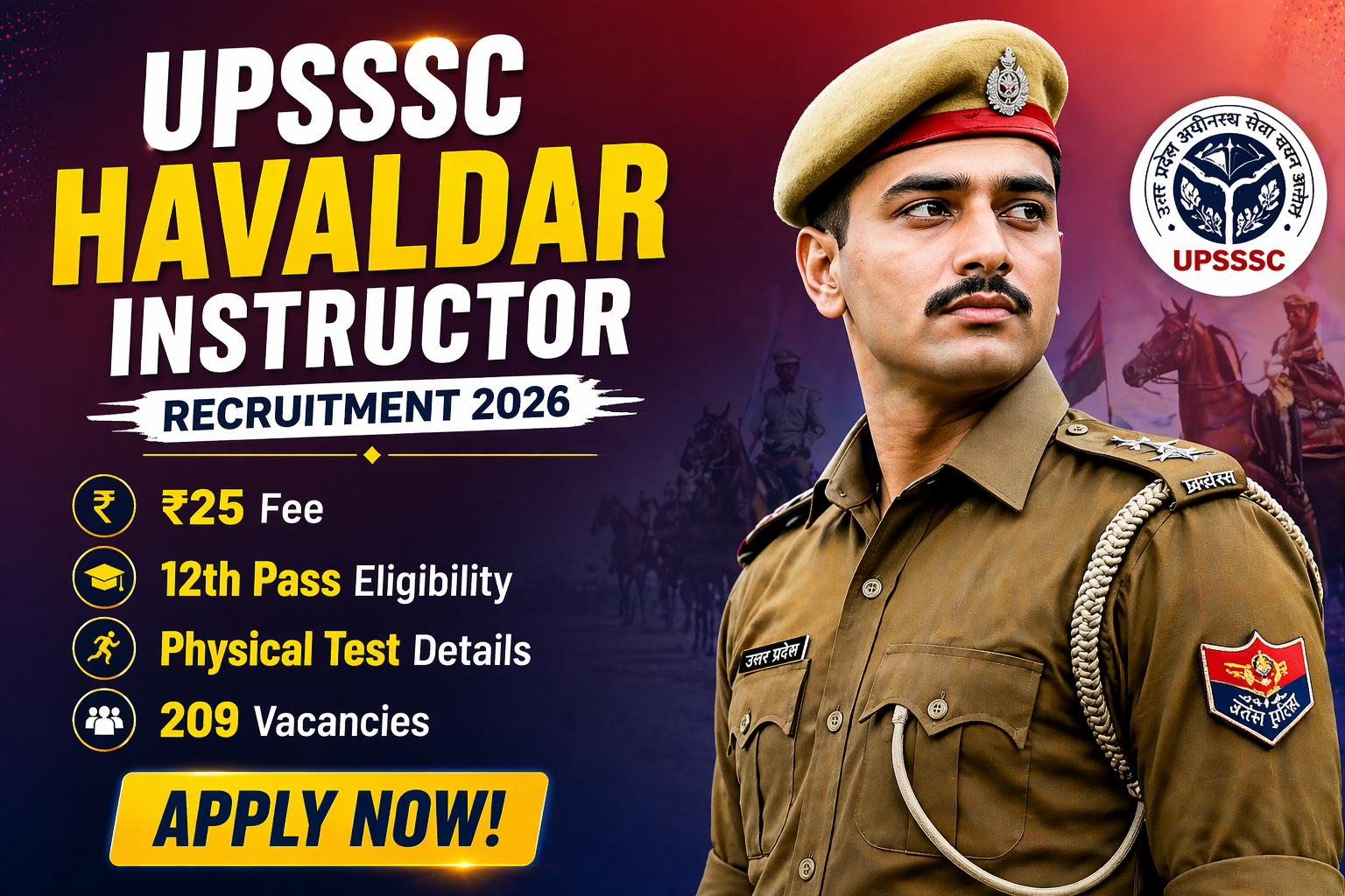 UPSSSC Havaldar Instructor Recruitment 2026 – 209 Posts | Apply Online, Eligibility, Physical Test