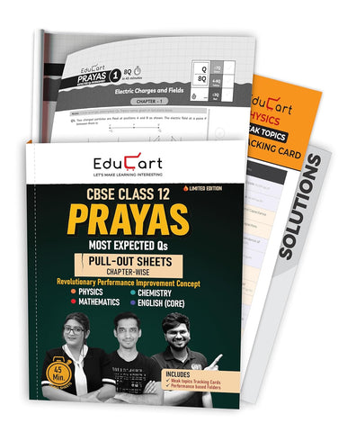 Educart PRAYAS CBSE Class 12 Physics, Chemistry, Mathematics and English Core (Chapterwise Most Important Qs for Board Exam)