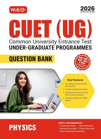MTG NTA CUET (UG) Question Bank Physics For 2026 Exam | Chapter-wise Notes, Practice Papers with OMR Sheets | CUET Books As Per Latest Pattern & Syllabus