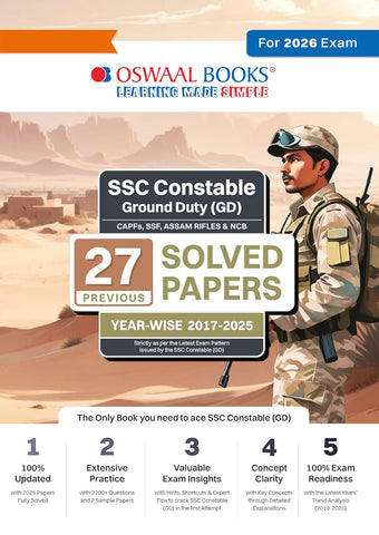 Oswaal SSC Constable Ground Duty (GD) CAPFs, SSF, ASSAM Rifles & NCB - 27 Previous Solved Papers |Year-Wise (2017 to 2025)| For 2026 Exam