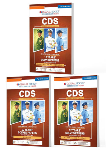 Oswaal CDS (Combined Defence Services) Chapter-wise & Topic-wise 12 Years' Solved Papers (2014-2025) (I &II) Elementary Mathematics, English & General Knowledge (Set of 3 Books) For 2026 Exam