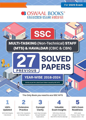 Oswaal SSC (Staff Selection Commission) | Multi-Tasking (Non-Technical) Staff & Havaldar (CBIC & CBN) | Year-wise | 27 Previous Solved Papers | 2016 to 2024 | For 2025 Exam