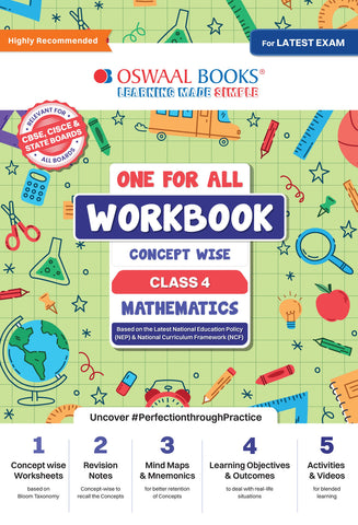Oswaal One for All Workbook with Practice Worksheets Class 4 – Maths | As per NEP & NCF (NCERT) | Useful for CBSE & ICSE | Improve Accuracy, Speed & Concept Application