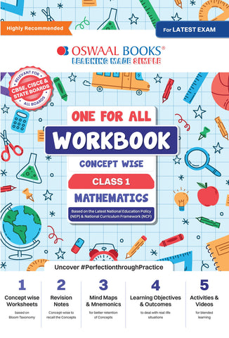 Oswaal One for All Workbook with Practice Worksheets Class 1- Maths I As per NEP & NCF (NCERT) I Useful for CBSE & ICSE I For Confidence Building & Concept Clarity