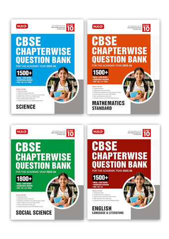 MTG CBSE Chapterwise Question Bank Class 10 Science, Mathematics Standard, Social Science & English For 2026 Board Exam | As Per Latest CBSE Syllabus Released on 28 March 2025 (Set of 4 Books)