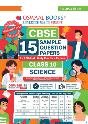 CBSE 15 Sample Question Papers Class 10 Science for 2026 Board Exam (As per CBSE Sample Question Paper issued on 30 July 2025), recommended by 2025 CBSE Toppers with Chapter wise Highly Probable Questions