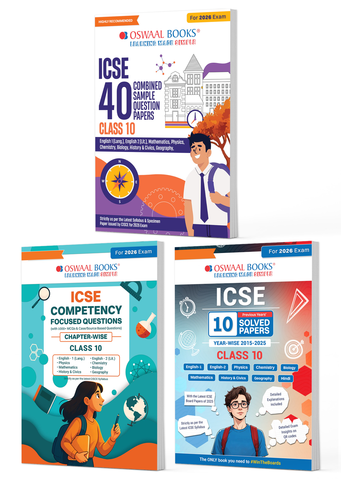 ICSE Class 10, 40 Combined Sample Question Papers + Competency Focussed Questions + 10 Previous Years' Solved Papers Physics, Chemistry, Maths, Biology, English Paper-1, English Paper-2, History& Civics, Geography (Set of 3 Books) for 2026 Board Exams