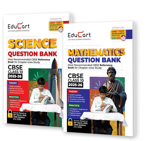 Educart CBSE Question Bank Class 10 Bundle   Science and Mathematics on New Syllabus 2025 26 (Introducing Unit Test Worksheets for 2026 Boards)